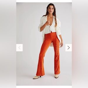 Free People Slim Pull-On Velvet Pants in Marmalade Size M NWOT